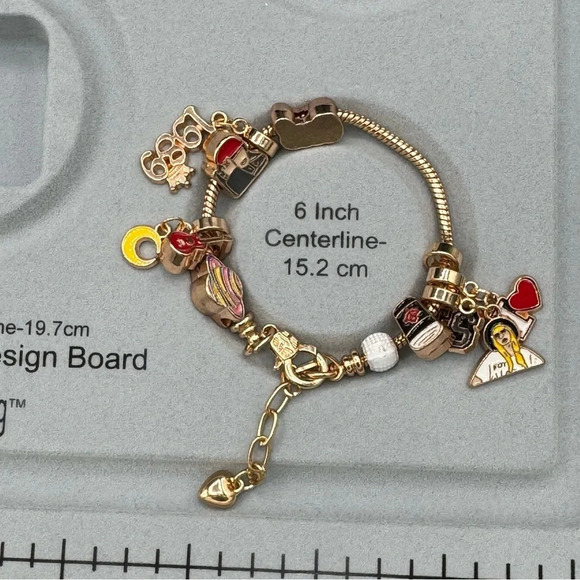 Swiftie Charm Bracelet Gold Tone with 10 Dangly Charms 1989, TS, Coffee - Picture 7 of 9